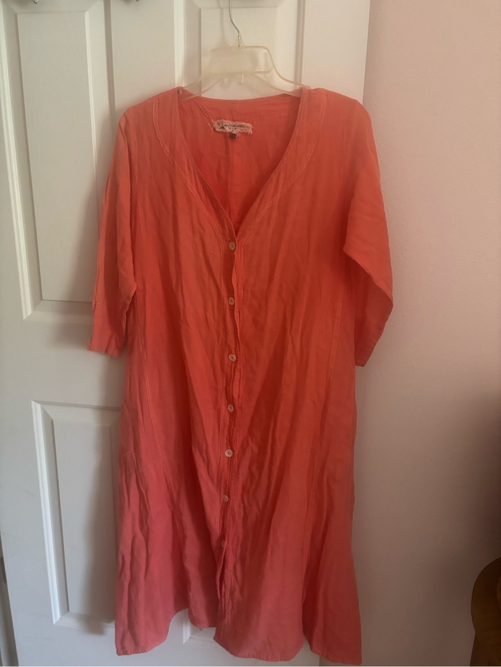 100% cotton womens midi button down coral dress one size